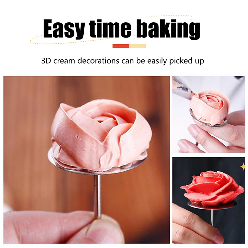 2pcs Stainless Steel Piping Nail Tips Cake Biscuit Flowers Decorating Needle Stands Cream Transfer Tray Baking Pastry Tools