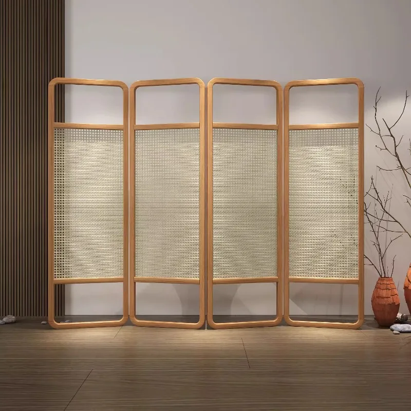 

Chinese Solid Wood Rattan Screen - Foldable Mobile Partition for Living Room, Tea Area and Hotel B&B Entrance