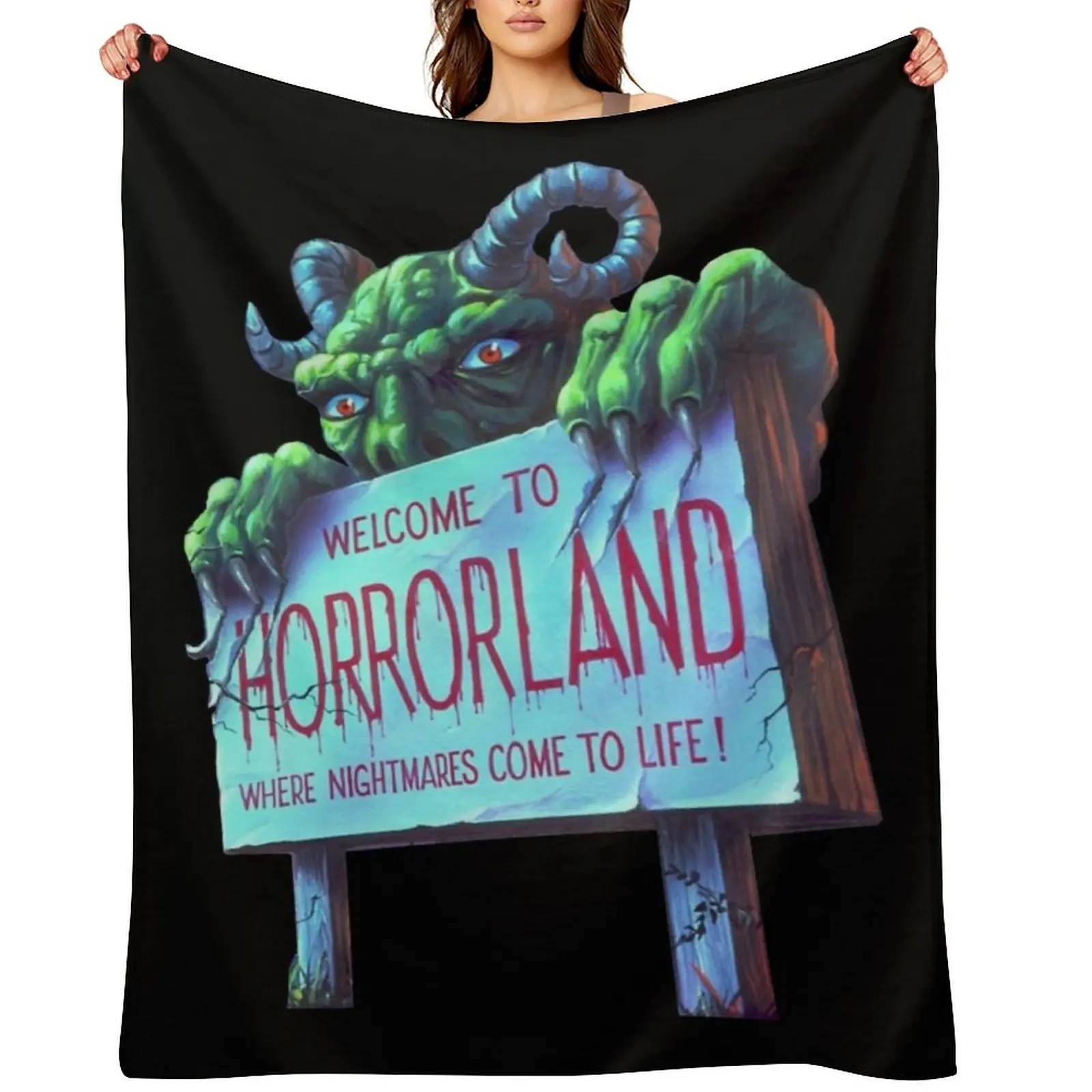 

Horrorland Pullover Throw Blanket Picnic Custom Cute Shaggy Blankets
