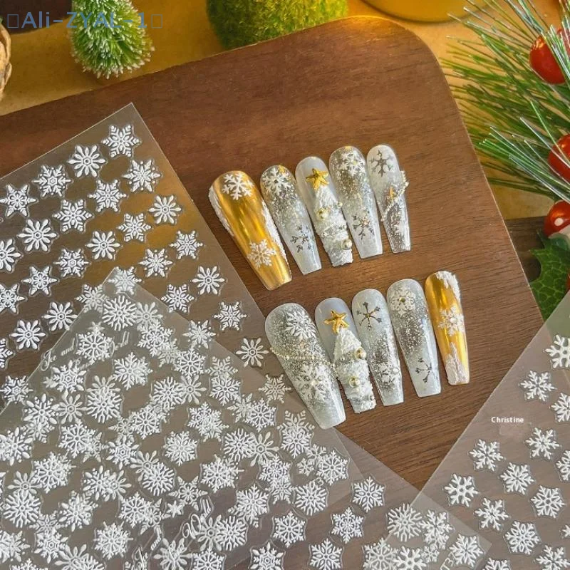 

【ZYAL-1】Winter Snowflake Christmas Nail Art Sticker White 3D Relief Adhesive Nail Art Decoration Sticker Nail Charm
