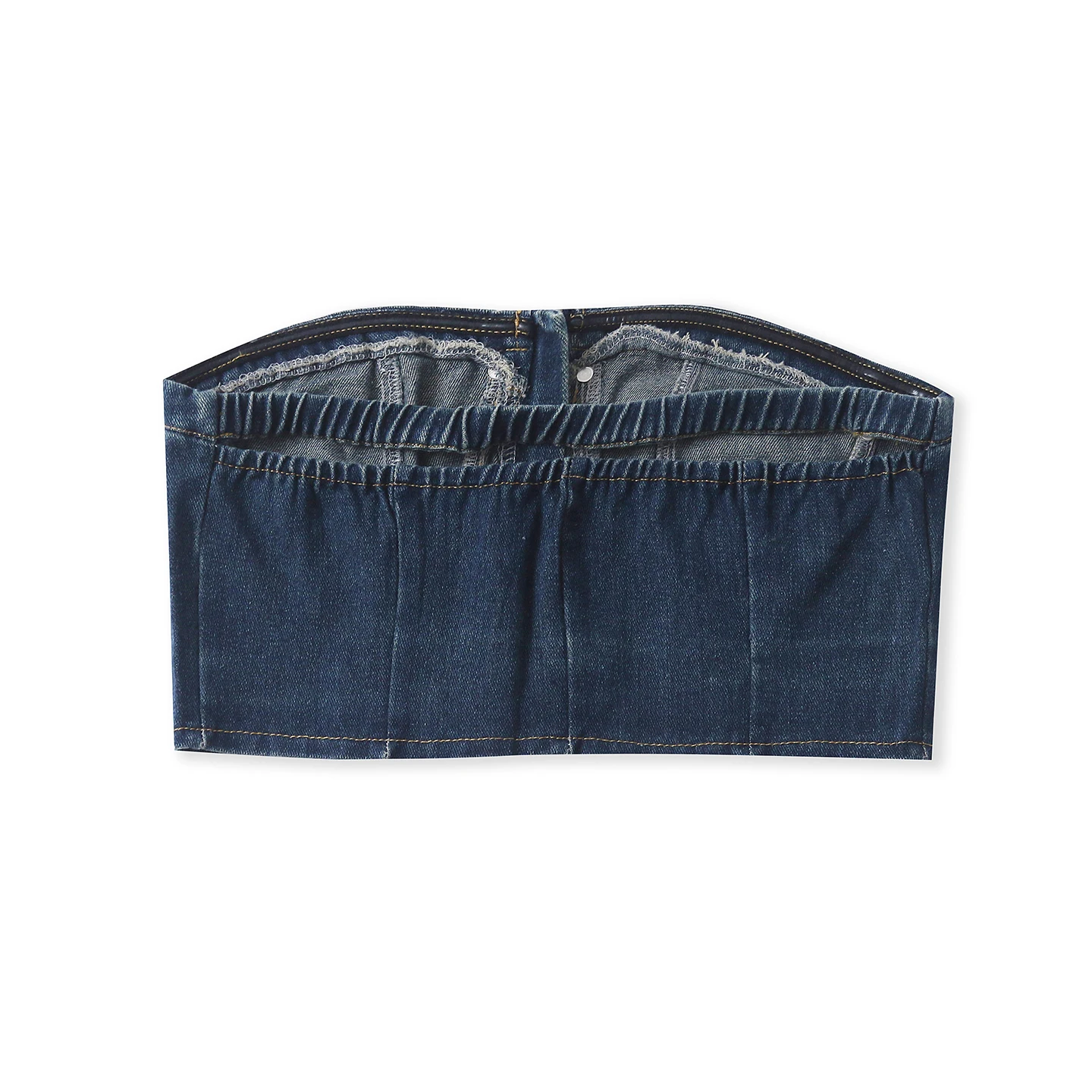 Slim Fit Denim Hot Girl Outfit Summer New Style Women's Versatile Design Shoulder Bared Zipper Tube Top Rivet Detail 20090