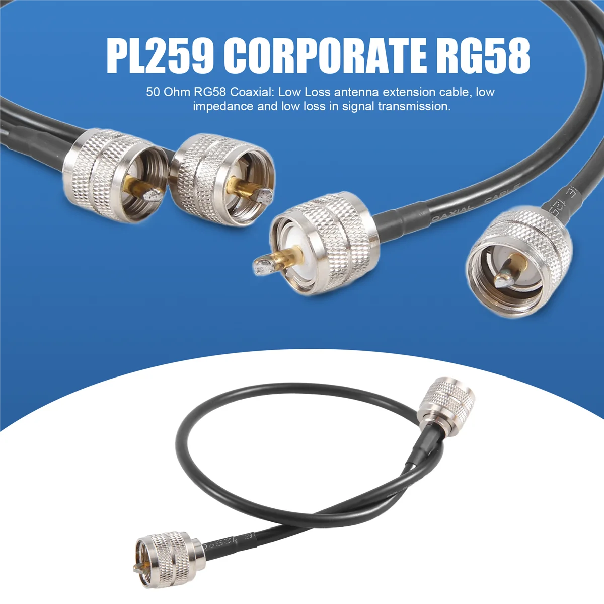 Pack of 2 CB เสาอากาศวิทยุสาย 50 ซม.PL259 UHF ชายชาย RG58 Coaxial Patch สําหรับวิทยุสมัครเล่น CB Marine