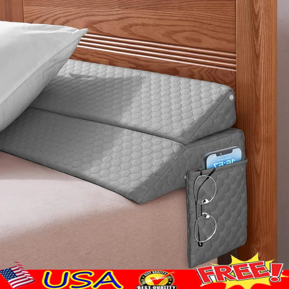 

Queen Size Bed Wedge Pillow Bed Gap Filler High Density Foam Adjustable Headboard Support Cushion Removable Cover Comfort and