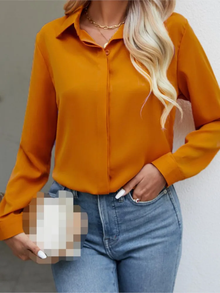 New Women\'s Spring Summer Solid Color Fashionable Lapel Shirt Loose Casual Long Sleeved Single Breasted Shirt Top