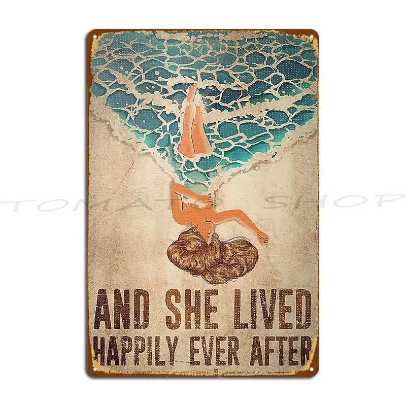 And She Lived Happily Ever After Girl Reading Book And Red Wine Metal Sign Poster Cinema Garage Classic Design Tin Sign Poster