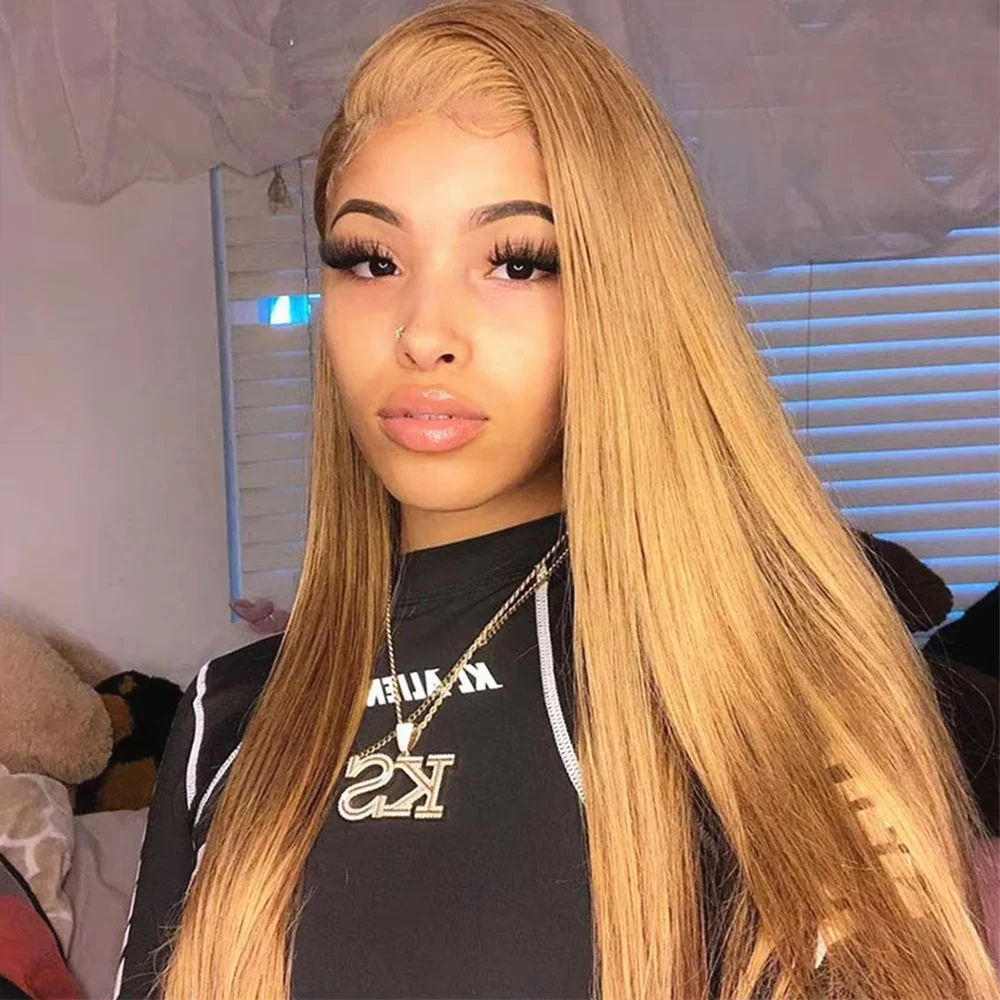 13x4 Straight Honey Blond Lace Front Wigs Human Hair 13x6 Hd Lace Frontal Wig For Women 27# Colored Lace Front Wigs Brazilian