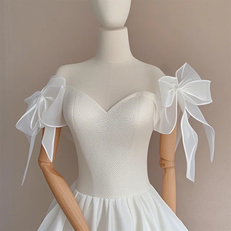 

1Pair Bridal Sleeve Detachable Bow Organza Women's Wedding Dress Party Dress Accessories Girls Bride's Shawl Satin Fluffy Bow
