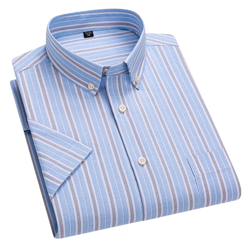 

Новый дизайн, мужская полосатая рубашка с коротким рукавом, 100% чистый хлопок, клетчатая молодежная оксфордская рубашка в студенческом стиле, мягкая удобная крутая клетчатая блузка