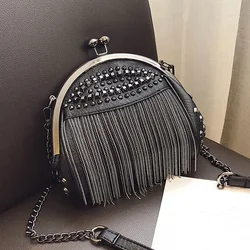 YoReAi-Bolso de cuero con remaches y borlas para mujer, bandolera con cadena de lujo, diseño Diagonal