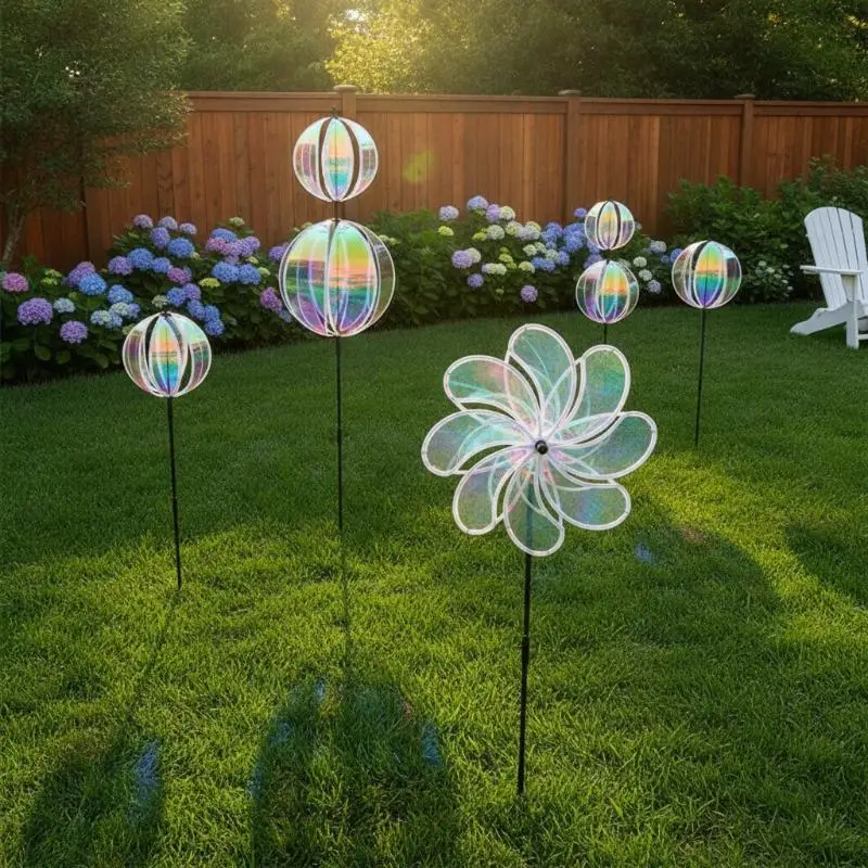 Colorful Reflective Ball Windmill Durable Eco Friendly Plastic Wind Spinner for Lawn Yard Patio Outdoor Home Garden Decor