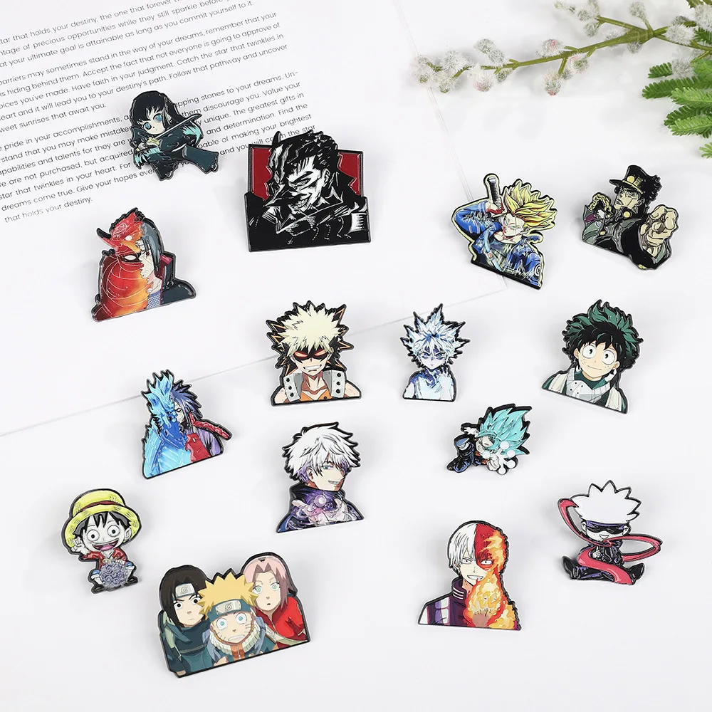 Japanese Anime Enamel Pin One Piece Naruto Dragon Ball Cartoon Figure Metal Brooch Backpack Pin for Man Jewelry Accessory Gift