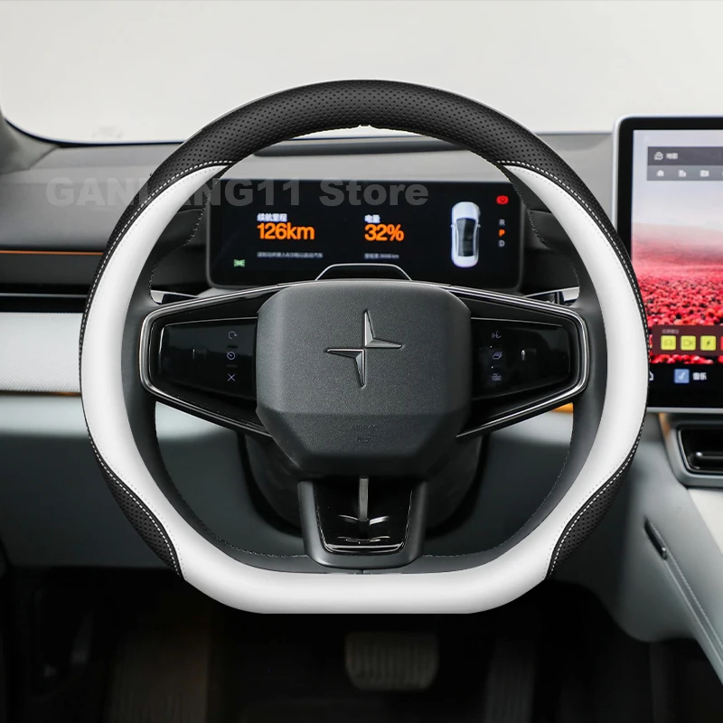 

Leather Car Steering Wheel Cover For Polestar 4 2023 2024 2025 Non-slip Breathable Auto Steering Whee Polestar 4 Accessories