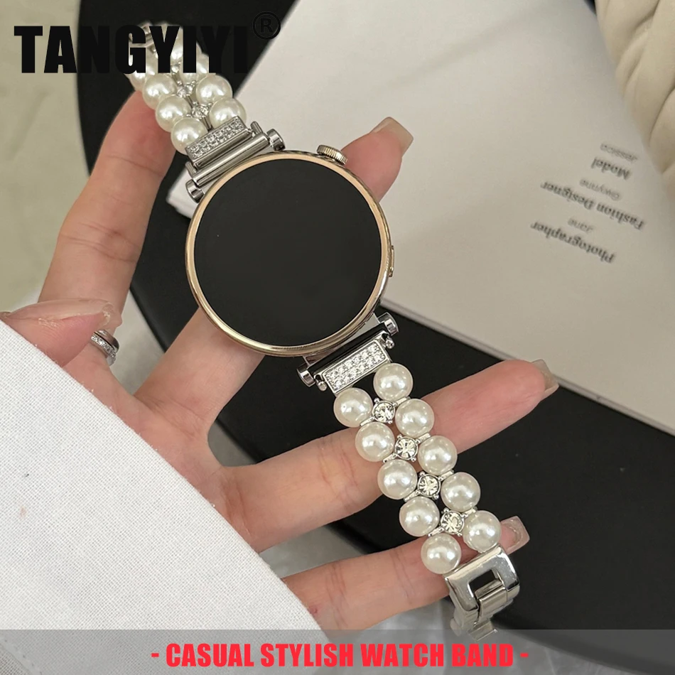 18/20/22MM Watch Band For Samsung Galaxy Watch 8/7/4 6 Classic 5 Pro Pearl Diamond Bracelet Strap For Amazfit Bip/GTS GT2 Huawei