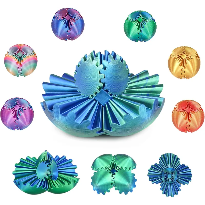 Bola de engrenagem, brinquedo fidget de esfera de engrenagem impressa em 3D, bola sensorial para alívio do estresse para crianças e adultos, ADHDToy (verde floresta, 2,6 polegadas)