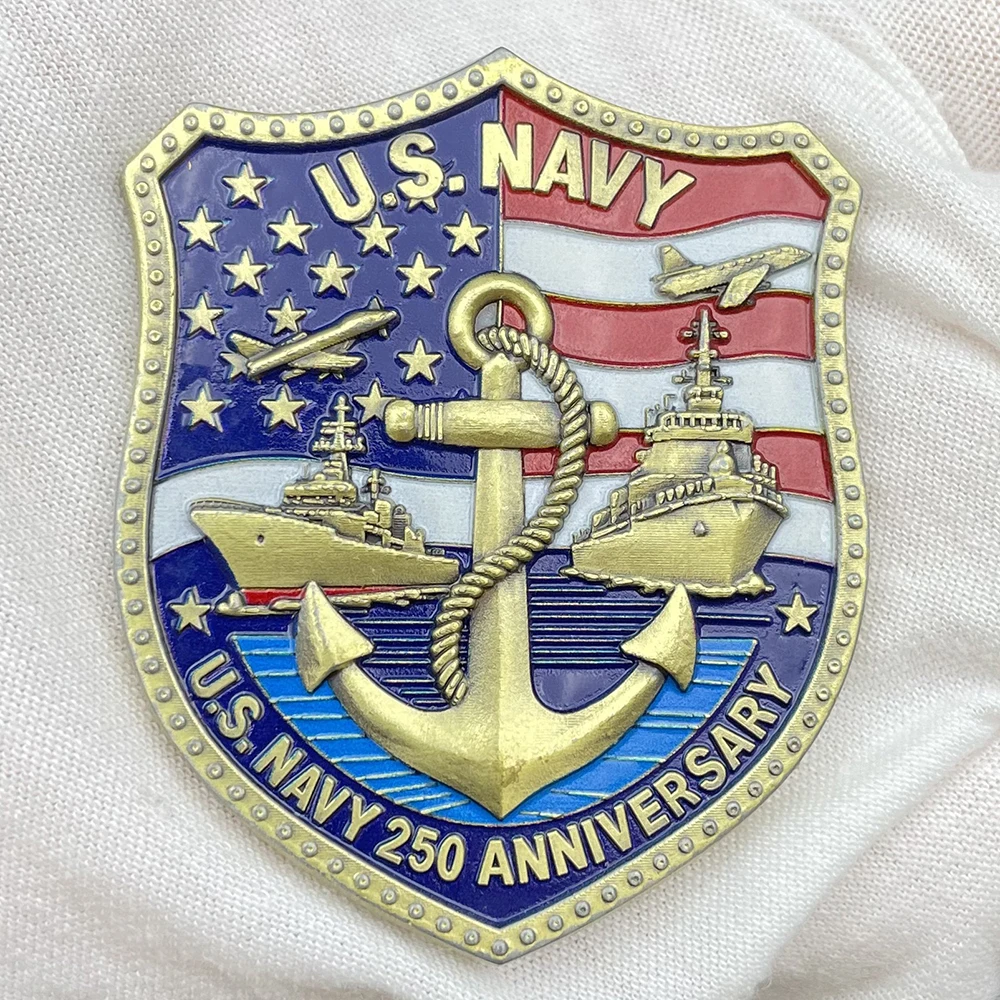 

US Navy 250th Anniversary Shield-shaped Challenge Coin 1775-2025 Military Memorabilia Coin Semper Fidelis Commemorative Coin
