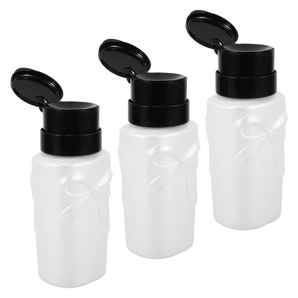 3Pcs Nail Polish Remover Bottles Press Down Pump Lockable Refillable Dispenser for Salon Travel Manicure Liquid Container