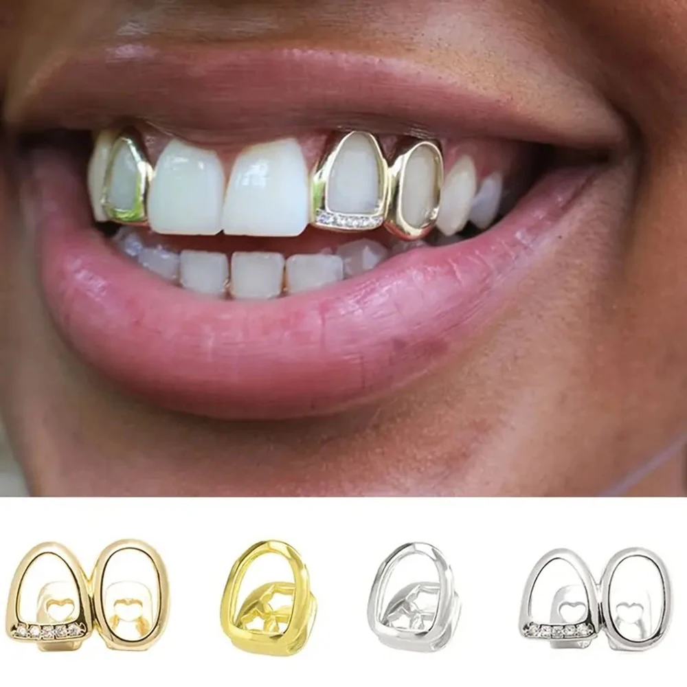 Accesorio de dientes huecos de moda hip-hop, regalo de fiesta de Halloween unisex para entusiastas del estilo hip-hop, bisutería, 2 uds.