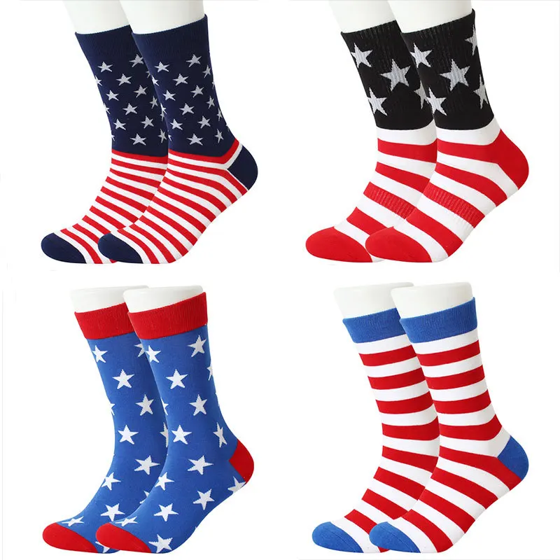 4 Pairs Mid-Length Striped Star Patterned Socks for Women Breathable Fashionable Cotton Ankle Socks for Spring Autumn Winter