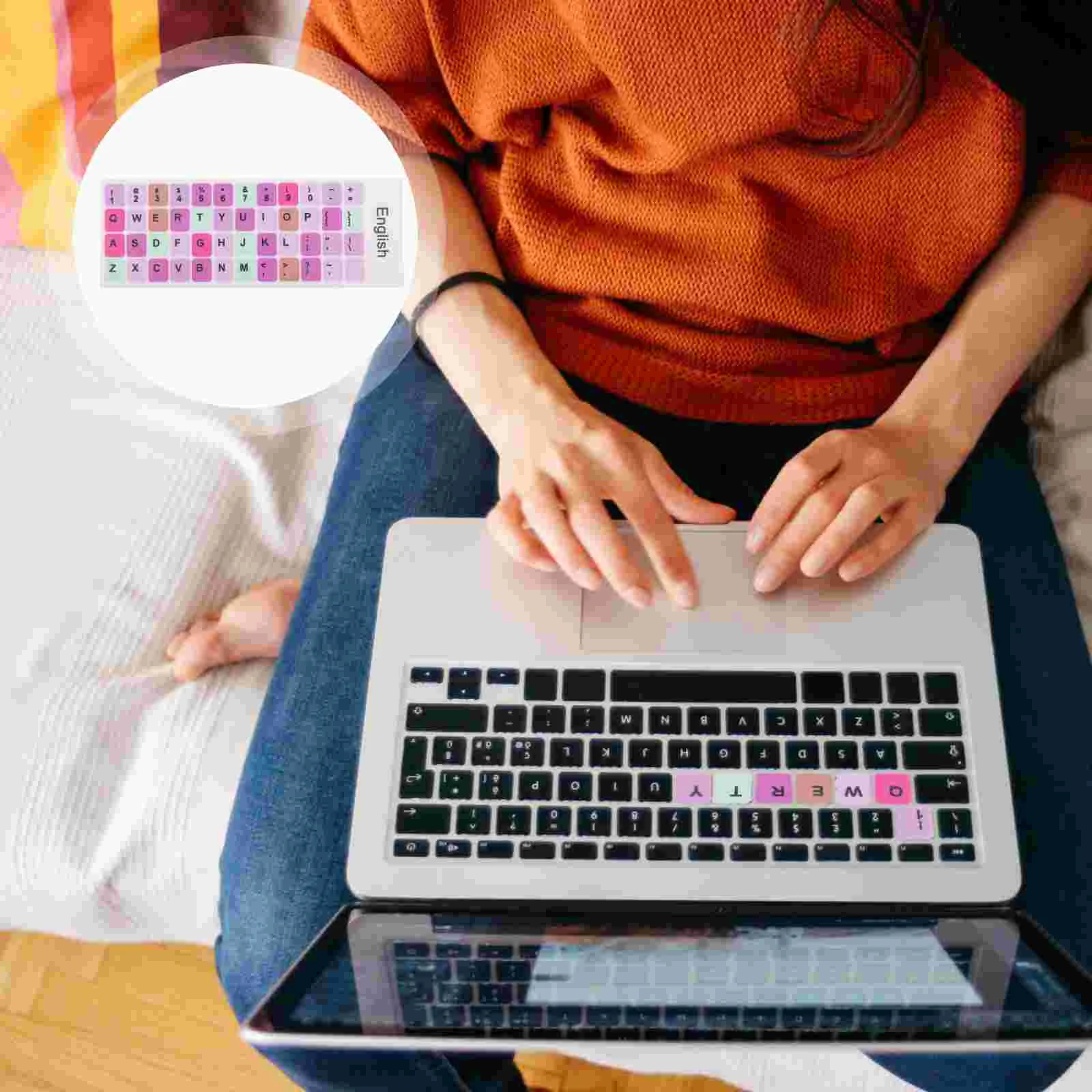 

2 Sheets Computer Keyboard Laptop Film Language Replacement Sticker English Letters for Computers