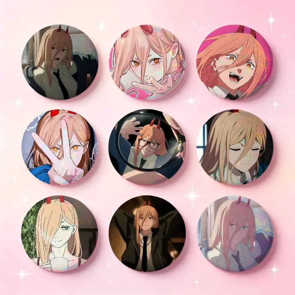 Power Anime Character Badges Button Round Creative Pin Brooch Badge Bag Decor Accessories Fans Collect Friends Gifts