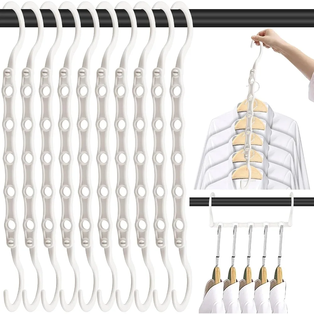 

10 PCS Space Saving Hangers, 5-Hole Magic Hangers - Sturdy Plastic Hanger, Closet Organizers for Clothes Storage, College Dorm E