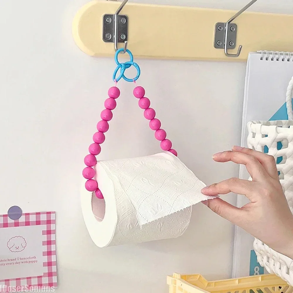 Pink Hanging Beaded Tissue Holder Toilet Paper Holder Phone Chain Storage Paper Box Multifunctional Home Decoration Accessories