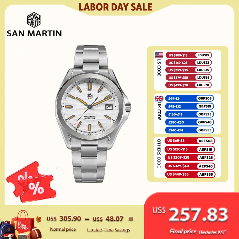 San Martin 39mm NH35 Desert Dune Zifferblatt Männer Automatische Mechanische Uhren Kleid 3H Datum Fenster Wasserdicht Leuchtenden Saphir SN0129C