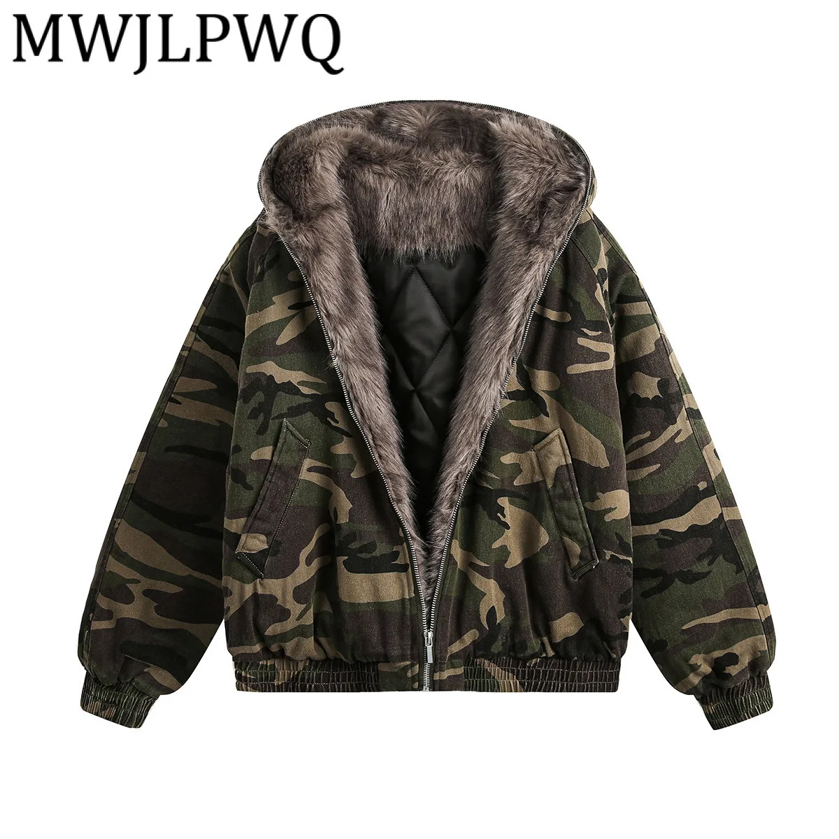 

MWJLPWQ, новинка 2025, зима-осень, камуфляжная флисовая куртка, модное хлопковое пальто с длинными рукавами в американском стиле, 21280