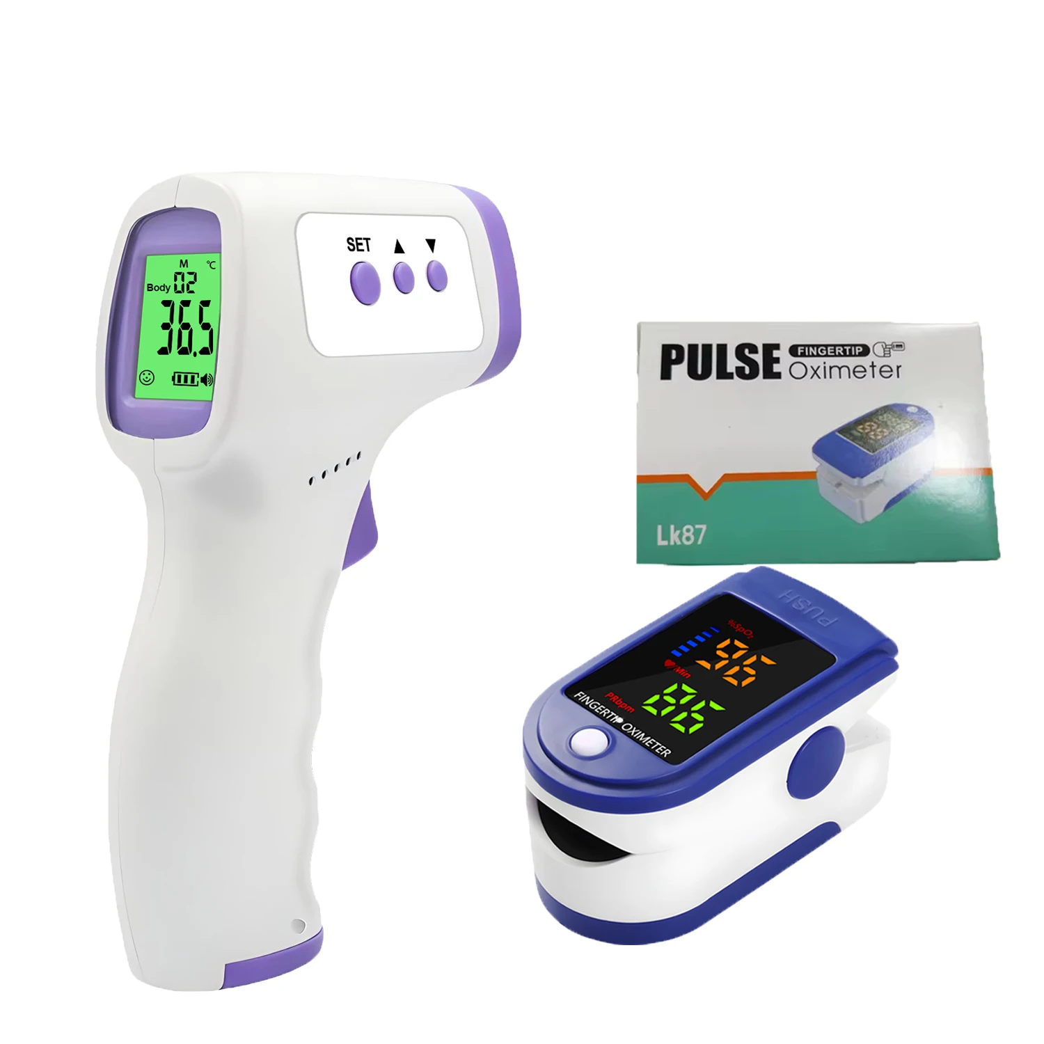 Non-Contact Ear Thermometer Finger Oximeter,for Infant & Adult, LCD Digital Display, Temperature/Pulse Rate Measurement