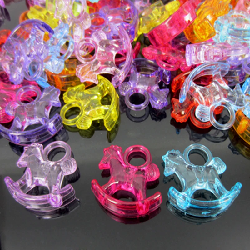 12Pcs Clear Acrylic Horse Baby Shower Beads Plastic Trojan Horse Pendant For Party Favors Craft Decorations 2.8cm