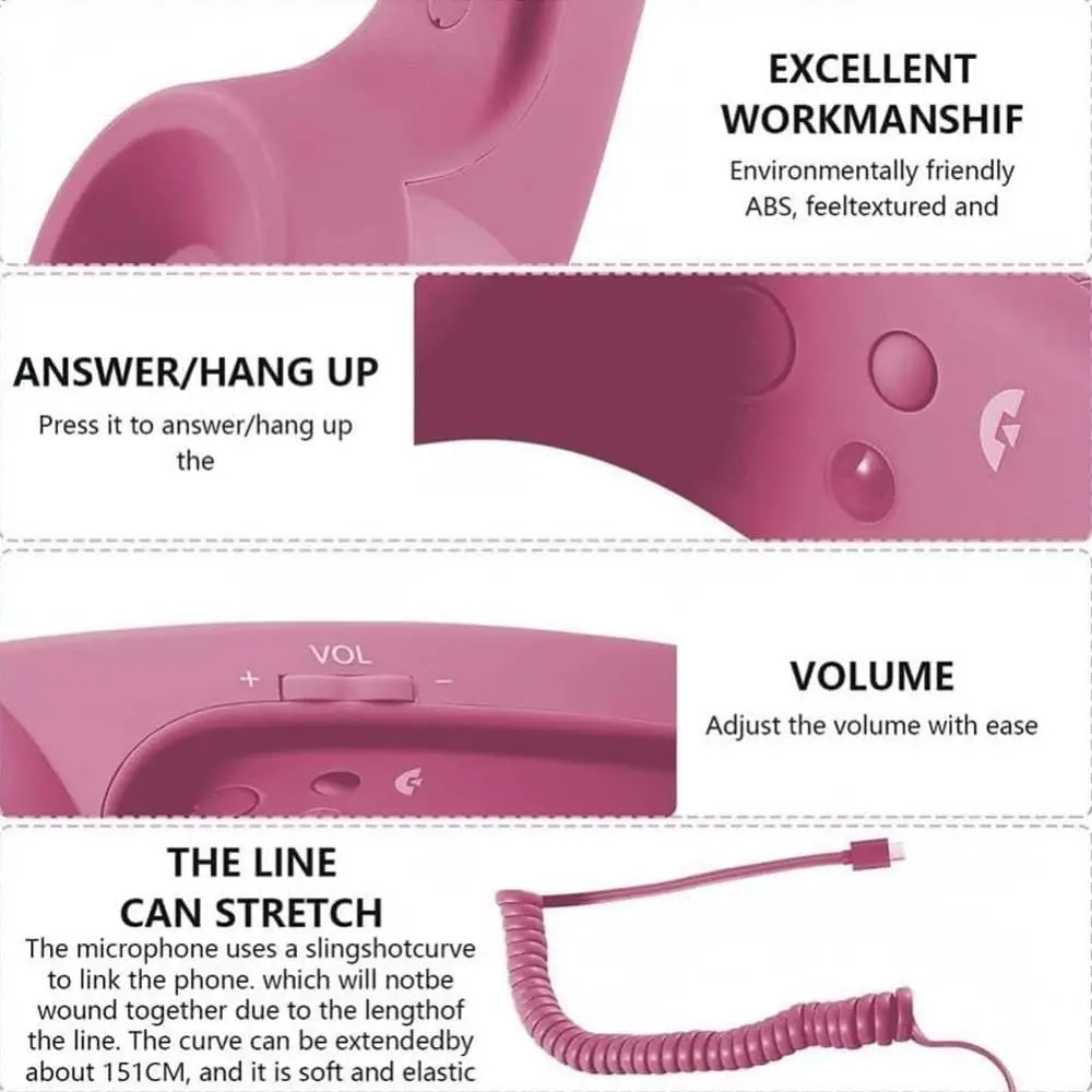 with Microphone Phone Handset Type-C Tangle Free Wire Landline Handle Receiver Telephone Style Handheld Cell Phone Receiver