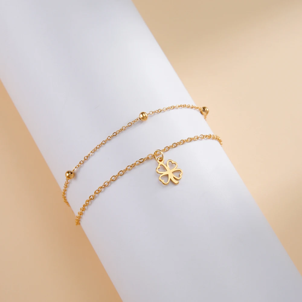 Dawapara Viel Glück Kleeblatt Armband Vierblättriges Kleeblatt Charms Schlangenkette 17 cm Armband Edelstahl Paar Schmuck – Detail 21