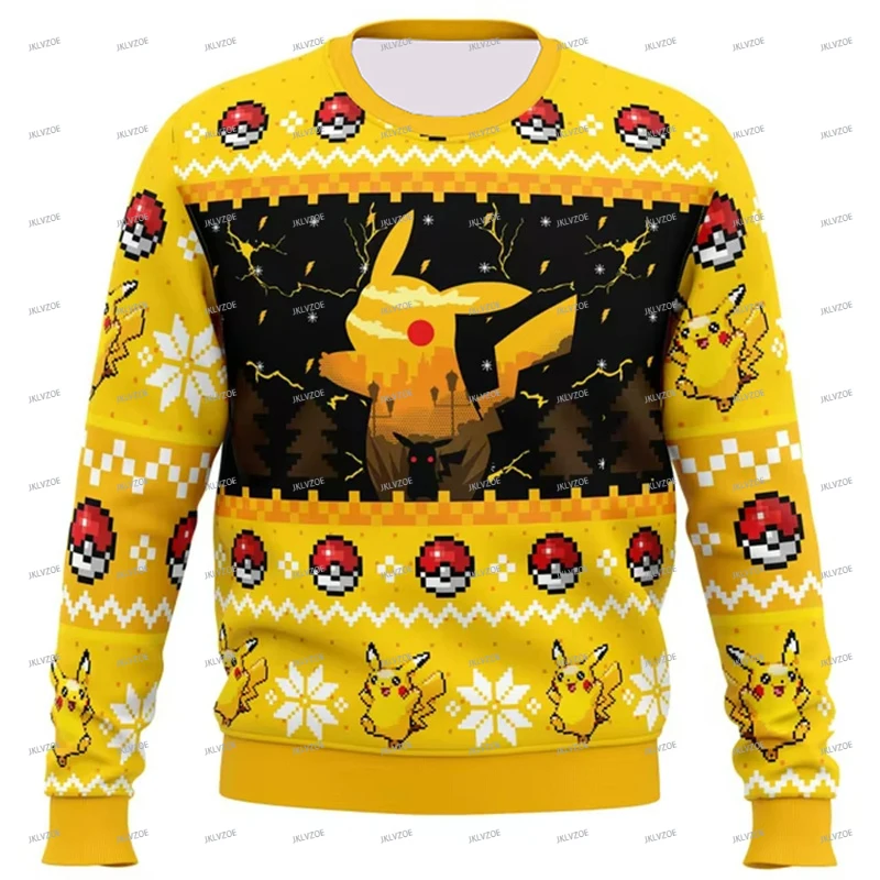 Pok é mon Pikachu Ugly Christmas Sweatshirt Cartoon Anime Women Men Pullover Tops 2025 New Fashion Couple Sweatshirt Pullovers