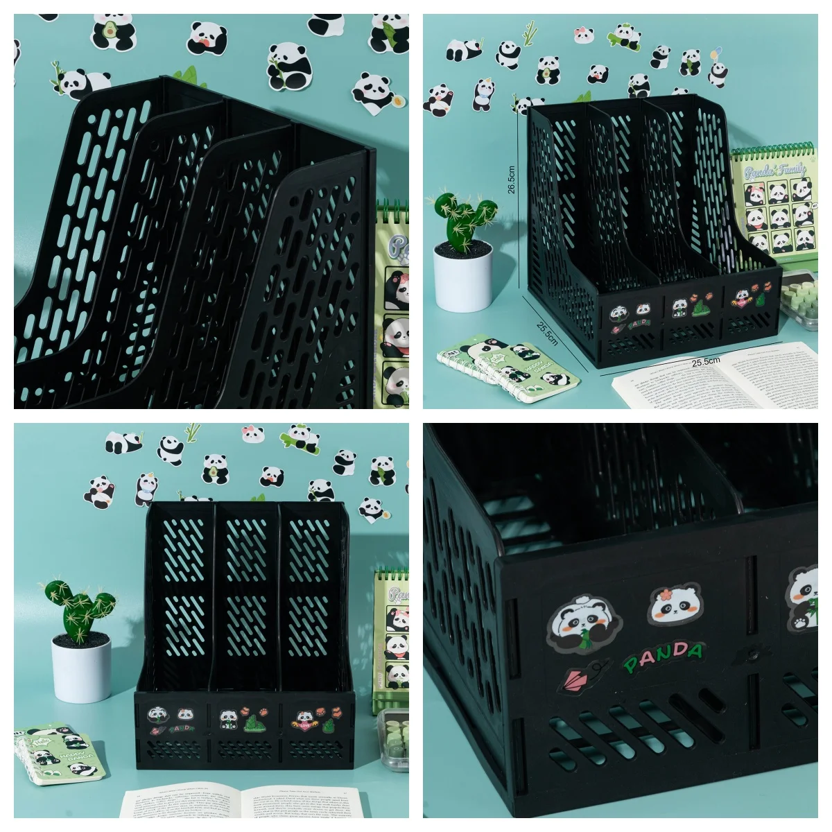 [Free Panda Stickers] File Rack Bookshelf Desktop Organizer File Holder Frame Storage Box Three-Column File Holder Desktop File Frame