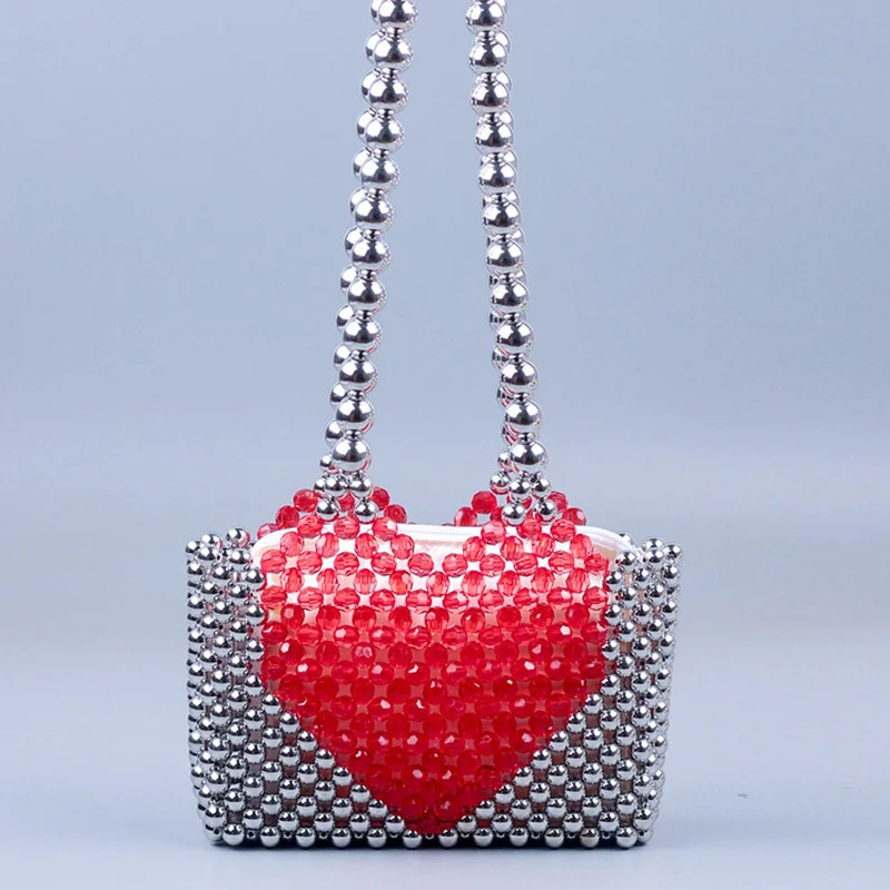 Redhorn beads love bump color silver round handmade beaded braided one shoulder female shopping trip leisure crossbody bag