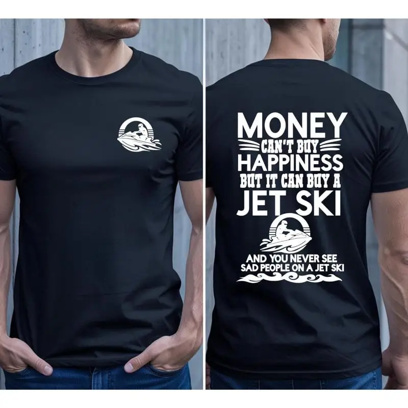 Funny Jet Ski Money Can't Buy Happiness Back Print T-Shirt