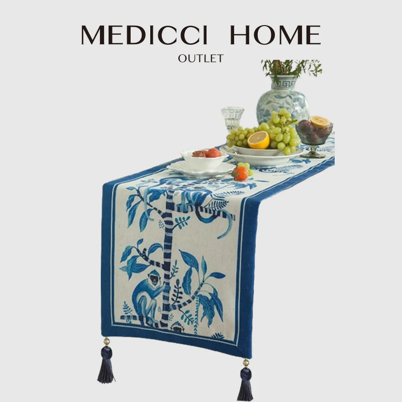 

Medicci Home African Rainforest Animal Inspired Table Runner The Long Tail Guenon Monkey Tablecloth Cabinet Cover With Tassels