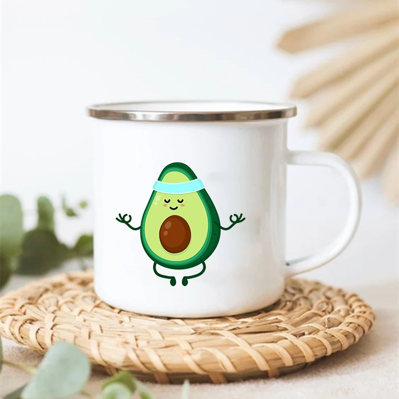 Funny Avocado Print Mugs Creative Enamel Coffee Cups Drink Dessert Breakfast Milk Cup Cute Juice Mugs Handle Drinkware Best Gift