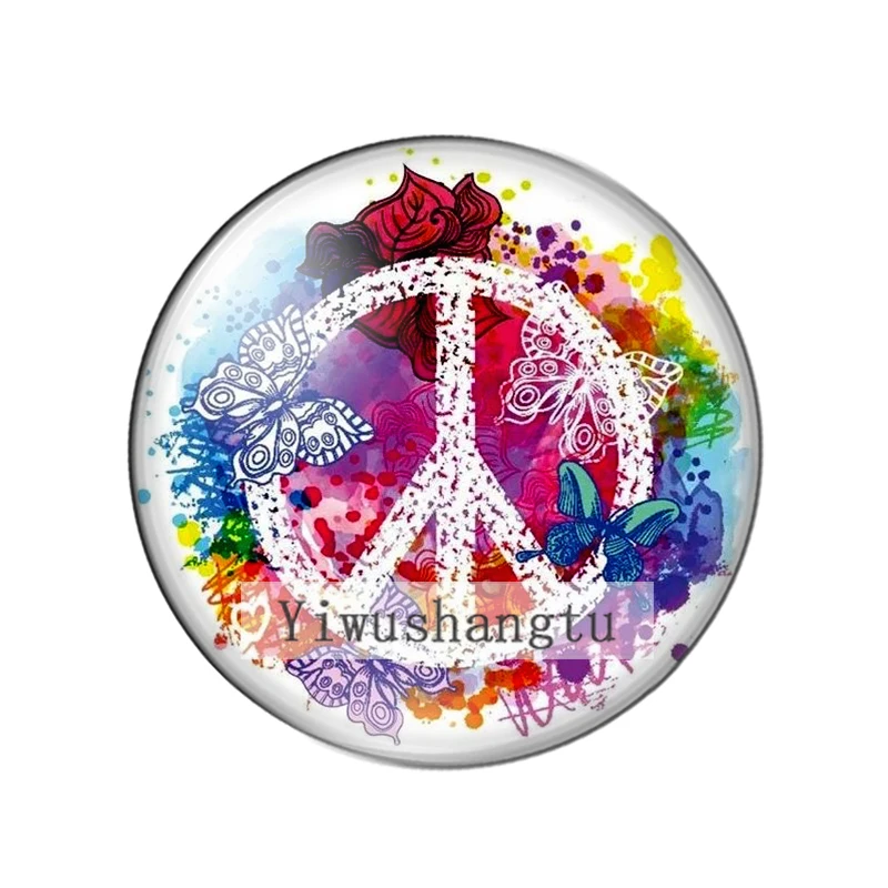 Watercolor Love Peace Circle Art paintings 12mm/18mm/20mm/25mm Round photo glass cabochon demo flat back Making findings
