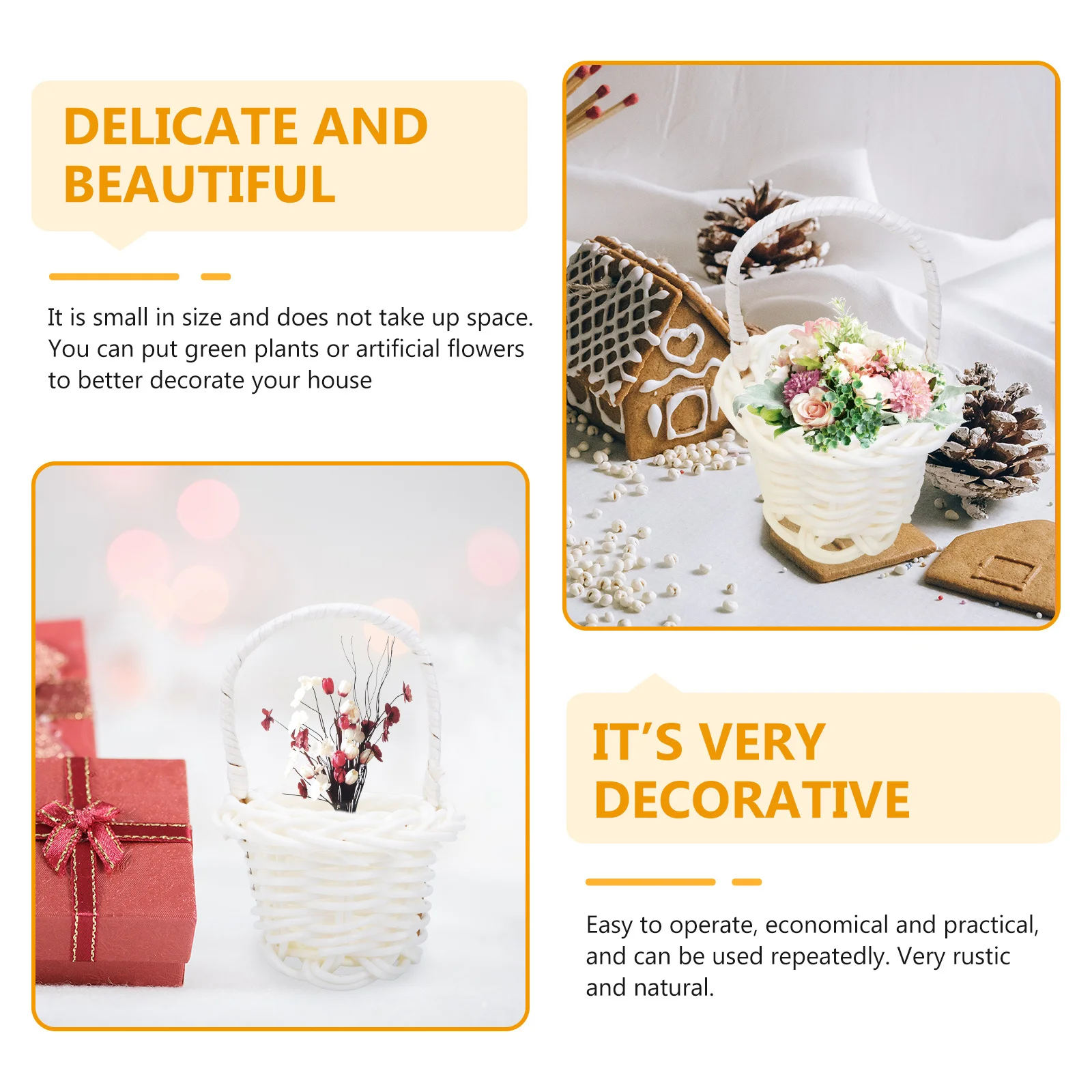 20Pcs Mini Handwoven Flower Basket Rustic Decor Plastic Micro Landscape Home Wedding Ornament Mini Flower Basket