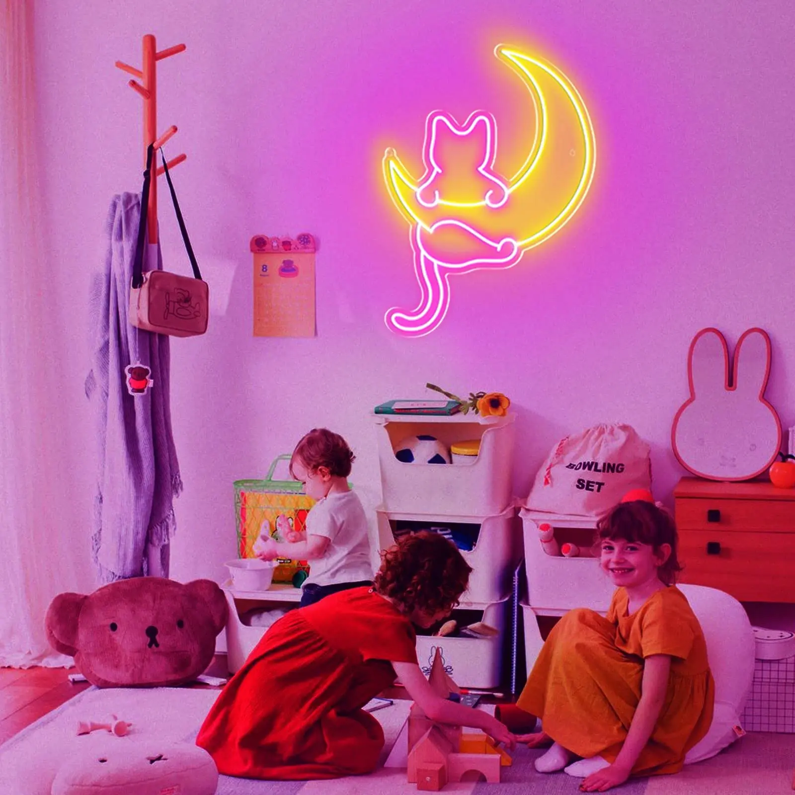 Anime Cat & Moon Neon Sign Personalized Neon Signs for Room Wall Decor LED Night Lights Home Decor Lights Gift for Girls Boys