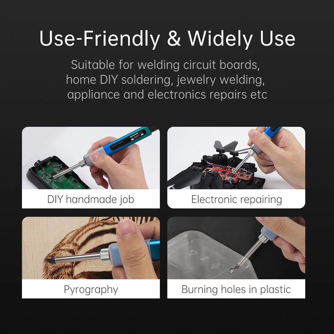 DUKA Kit Solder Elektrik Portabel Pintar Besi Tampilan OLED Digital Alat Las Dapat Disesuaikan Suhu Ujung Solder