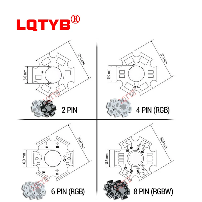 1W 3W 5W LED PCB Board 20mm bianco nero LED alluminio dissipatore di calore piastra di Base 2pin 4pin 6pin 8pin per LED ad alta potenza