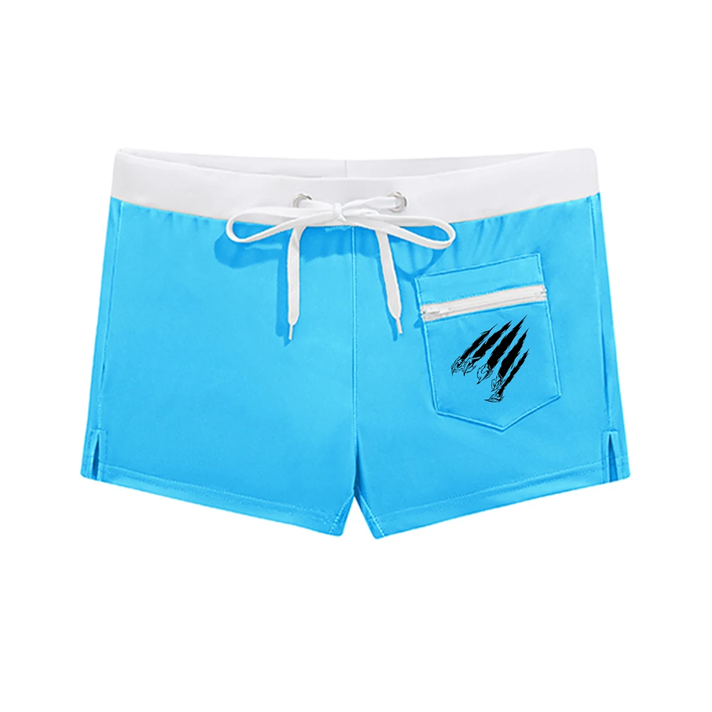 2026 Summer New Men's Swim Trunks Breathable Mesh Lining Stylish Color Blocked Four Corner Swim Trunks With Split Leg Design