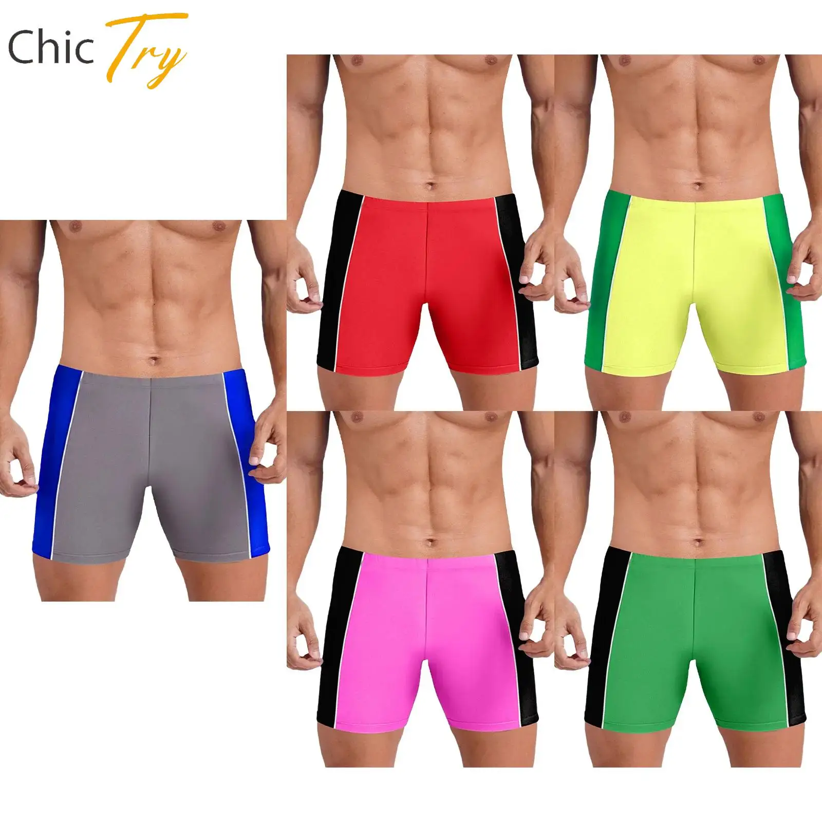 Mens Soft Elastic Waistband Color Block Patchwork Shorts for Cycling Swimming Running Workout Exercise Beach Pool Party Swimwear