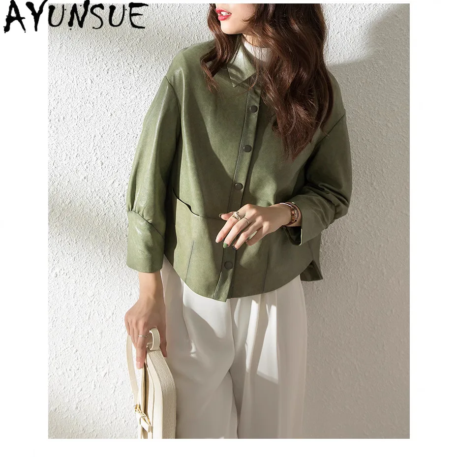 AYUNSUE 100% Sheepskin Real Leather Jacket Women 2025 Black Motocycle Jackets Womens Coats Autumn Clothes Jaqueta De Couro