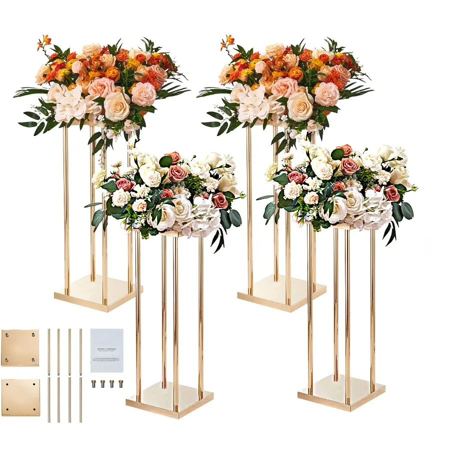 

4PCS Gold Metal Column Wedding Flower Stand, 31.5inch High, Metal Laminate, Gold, Geometric Cylindrical Floral Display Rack for