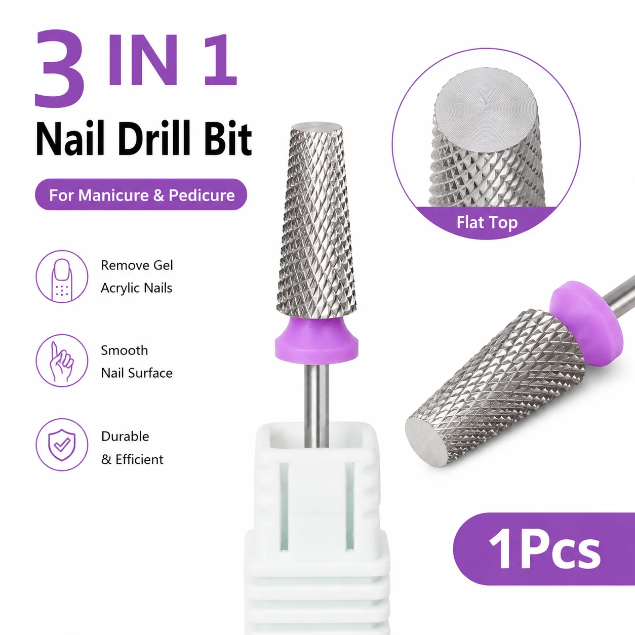 3-in-1 Metall-Nagelbohrer, Kegelförmiger Rotationsfräser für Gel- und Acrylpolitur-Entfernung, Maniküre, Pediküre, Nagelkunst-Werkzeug