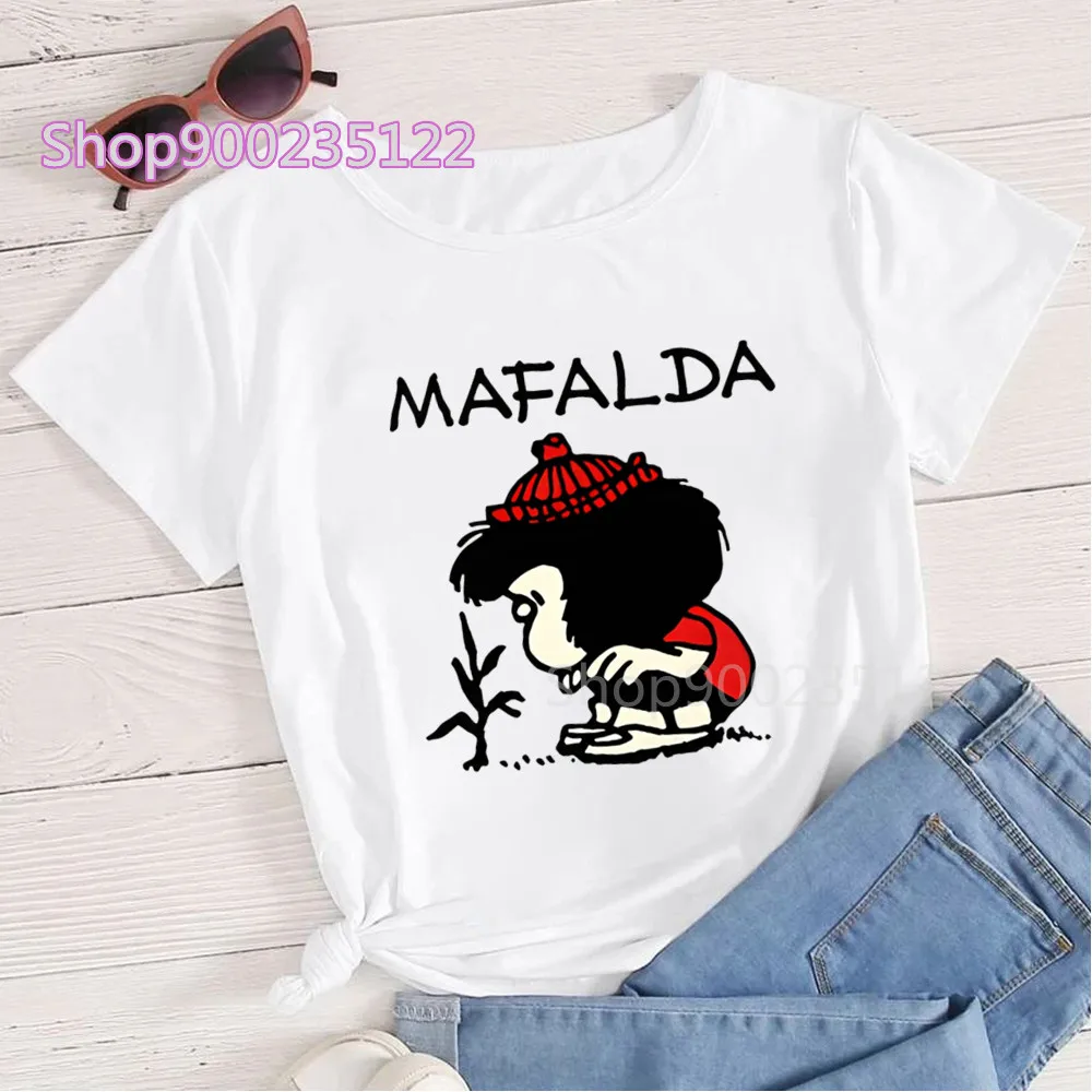 Mafalda Women T-shirts Casual Print Kawaii Manga Funny T Shirt Girls Cute Cartoon Graphic Tee Shirts Female T-shirt Tumblr