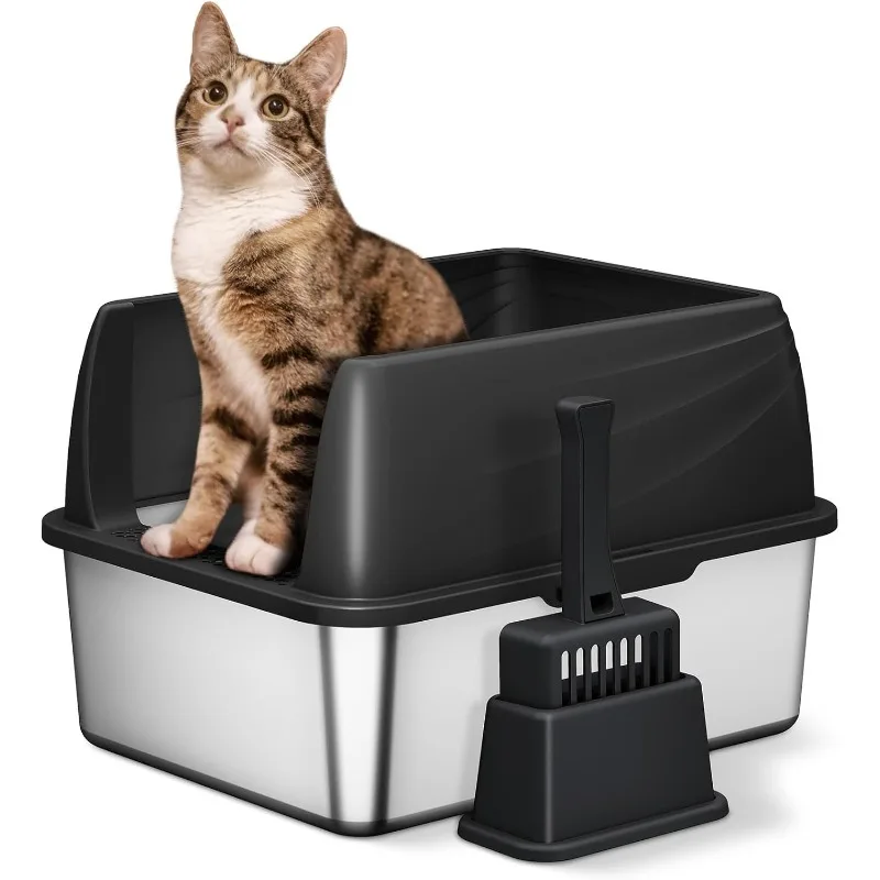 

Stainless Steel Litter Box for Kittens Kitty, Small Metal Cat Litter Boxes with High Sides 17" L x 13.3" W x 11.6" H, Non-Sticky